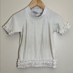 Ruffle Butts Cream Ruffle Trim Swim Rashguard